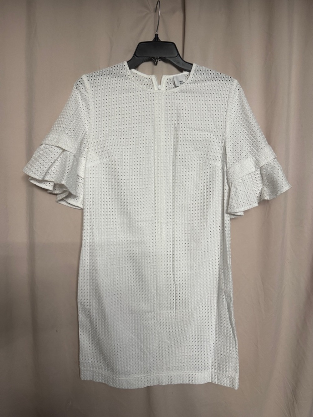 Iris & Ink Eyelet Ruffle Sleeve Mini Dress, Size 10, US 6, Color White